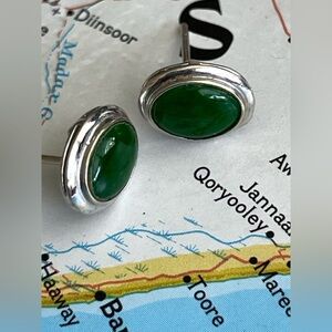 Imperial green jadeite 18k white gold stud earrings